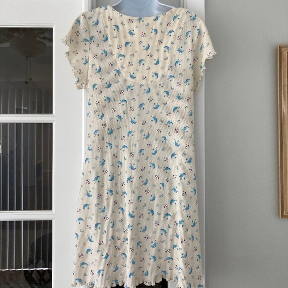 Earth Angels 80% Cotton Stars And Moons Ribbed Cream Nightgown Size medium - Picture 7 of 8